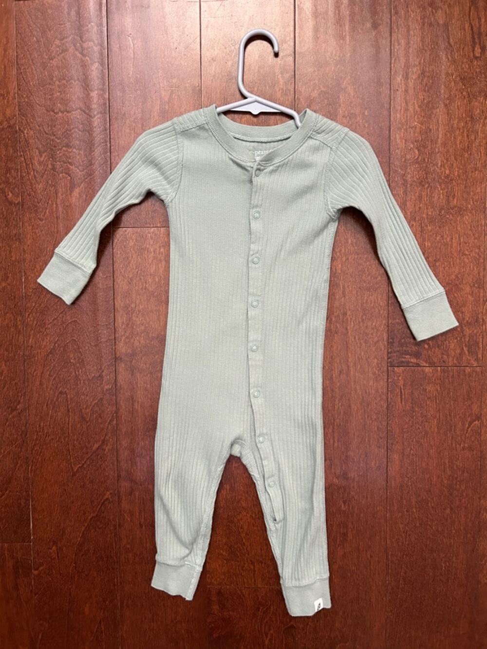 Easy Peasy 100% Organic Cotton Ribbed Footie One-Piece in Sage Green, Size 18M